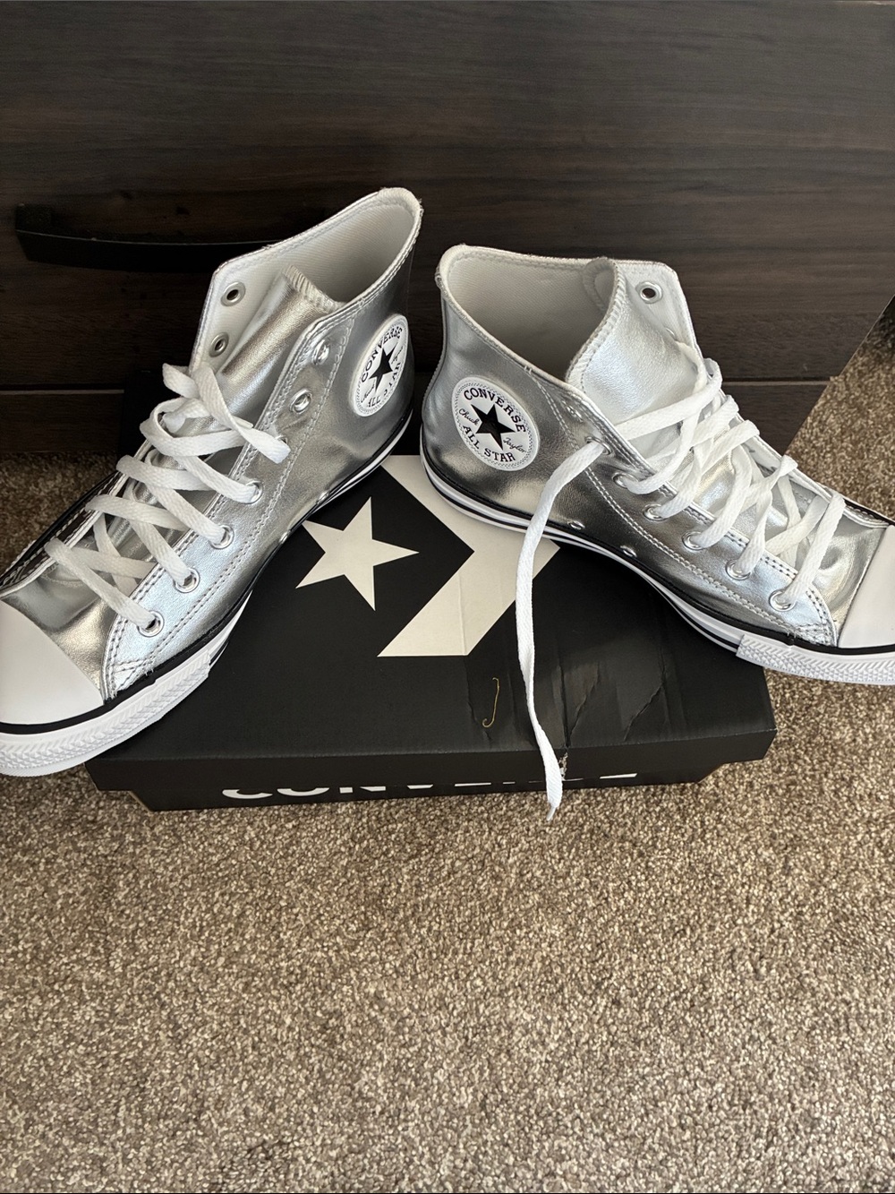 Converse Metallic Silver High Top Sneakers - Picture 2 of 6